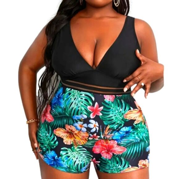 Tropical plus size one piece Swimsuit sz 2XL
